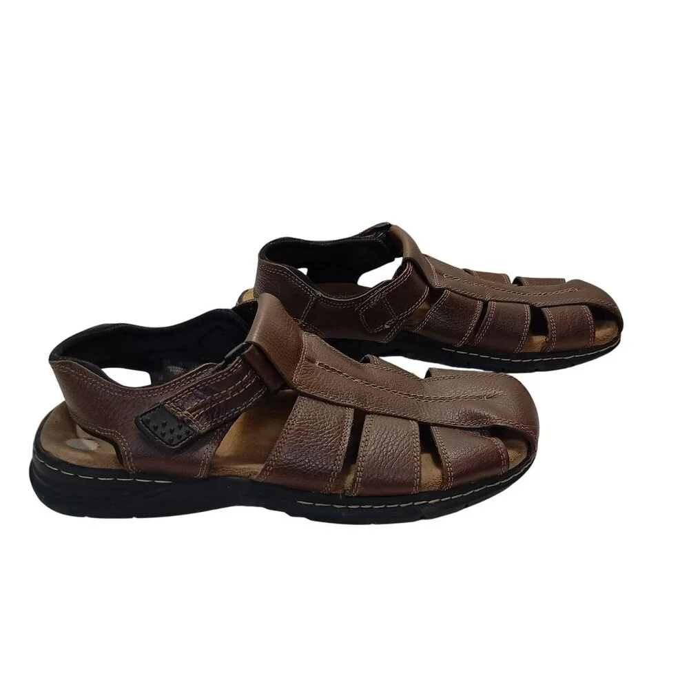 Dr. Scholls Mens Camden Brown Leather Sandals Open-Toe Comfort Fit Size 13M